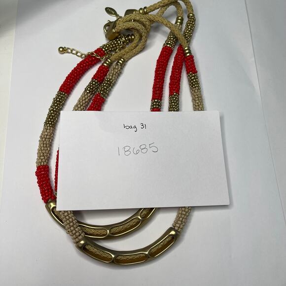 Chico's statement necklace red and gold tone multi strand signed costume jewelry - Picture 14 of 14